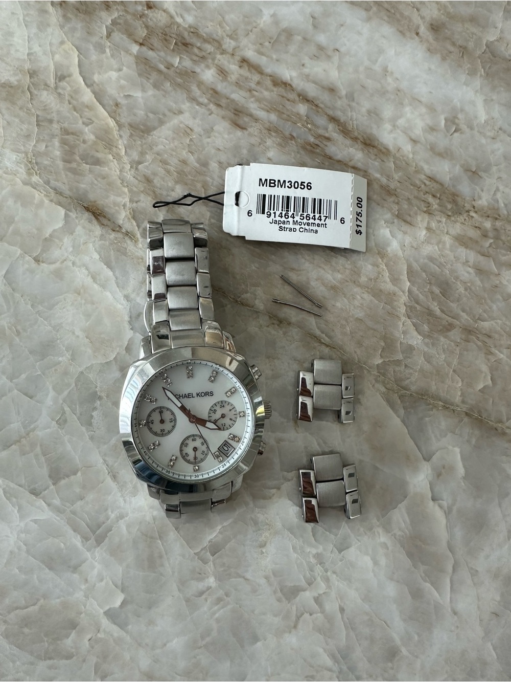 Michael Kors Silver and White Women's Chronograph Bracelet Watch